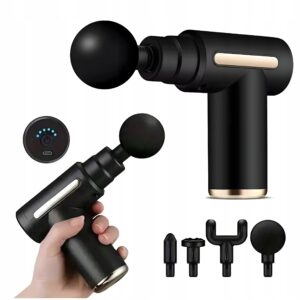 Belaidis vibracinis kūno masažuoklis su 4 keičiamosiomis galvutėmis ir 6 greičio režimais, juodos spalvos