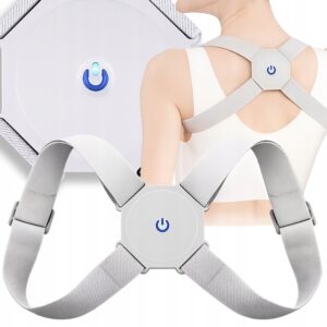 Pilkos spalvos išmanus laikysenos koreguoklis „Voriukas“ su jutikliu nugaros padėčiai stebėti