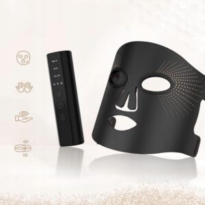 Raudonos šviesos terapijos LED veido kaukė su trimis spalvomis – raudona, mėlyna ir geltona, juodos spalvos silikoninė kaukė visų tipų odai.